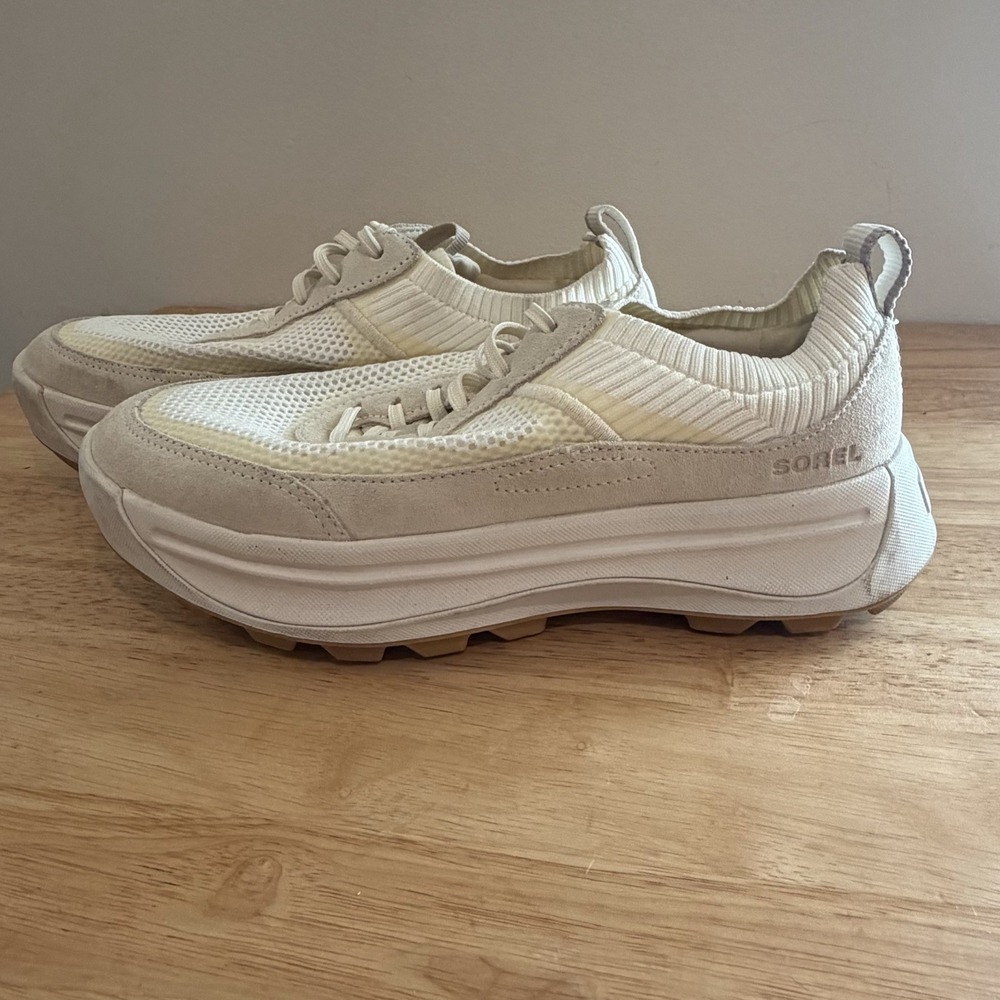 Sorel Womens Size 8 ONA 503‎ Low Knit Sea Salt Chalk Platform Sneakers Shoes
